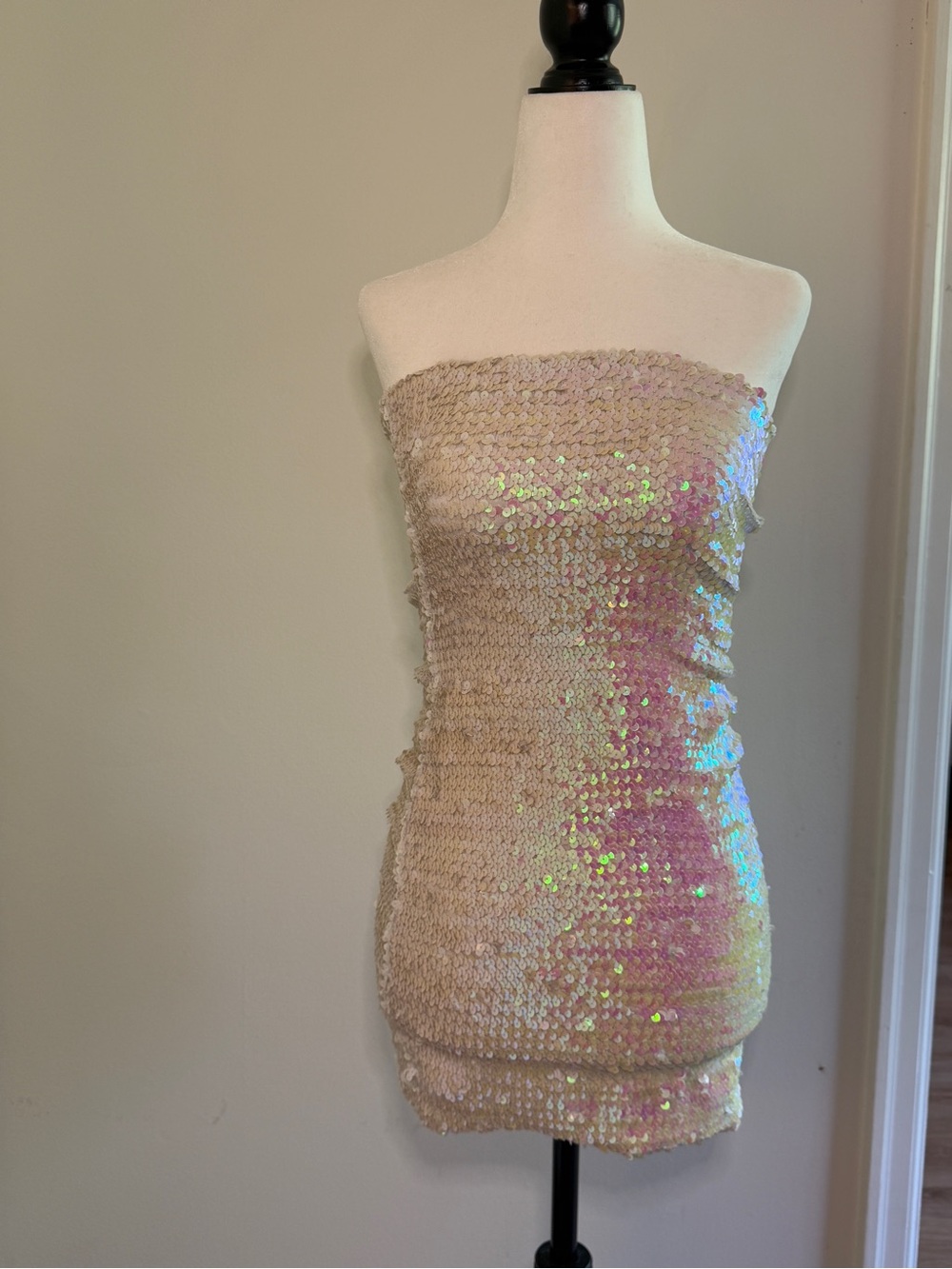 Sequin Strapless Iridescent Mini Dress S